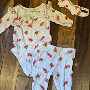 Autumn Leaf Print Bodysuit Set with Headband